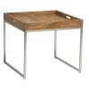Stern Tabletttisch 50x50cm Edelstahl/Teak-Tablett Teak