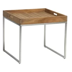 Stern Tabletttisch 50x50cm Edelstahl/Teak-Tablett Teak