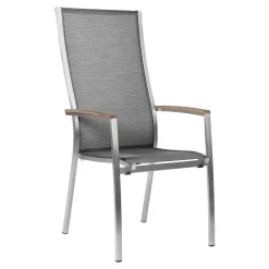 Stern Cardiff Hochlehner-Stapelsessel Edelstahl/Textilene Mit Teakholz-Armlehnen Silber/Silbergrau