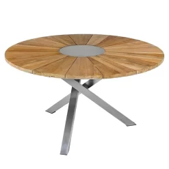 Zebra Oryx Gartentisch Ø135 Cm Mit 3-Bein-Gestell Edelstahl/Teak Natur