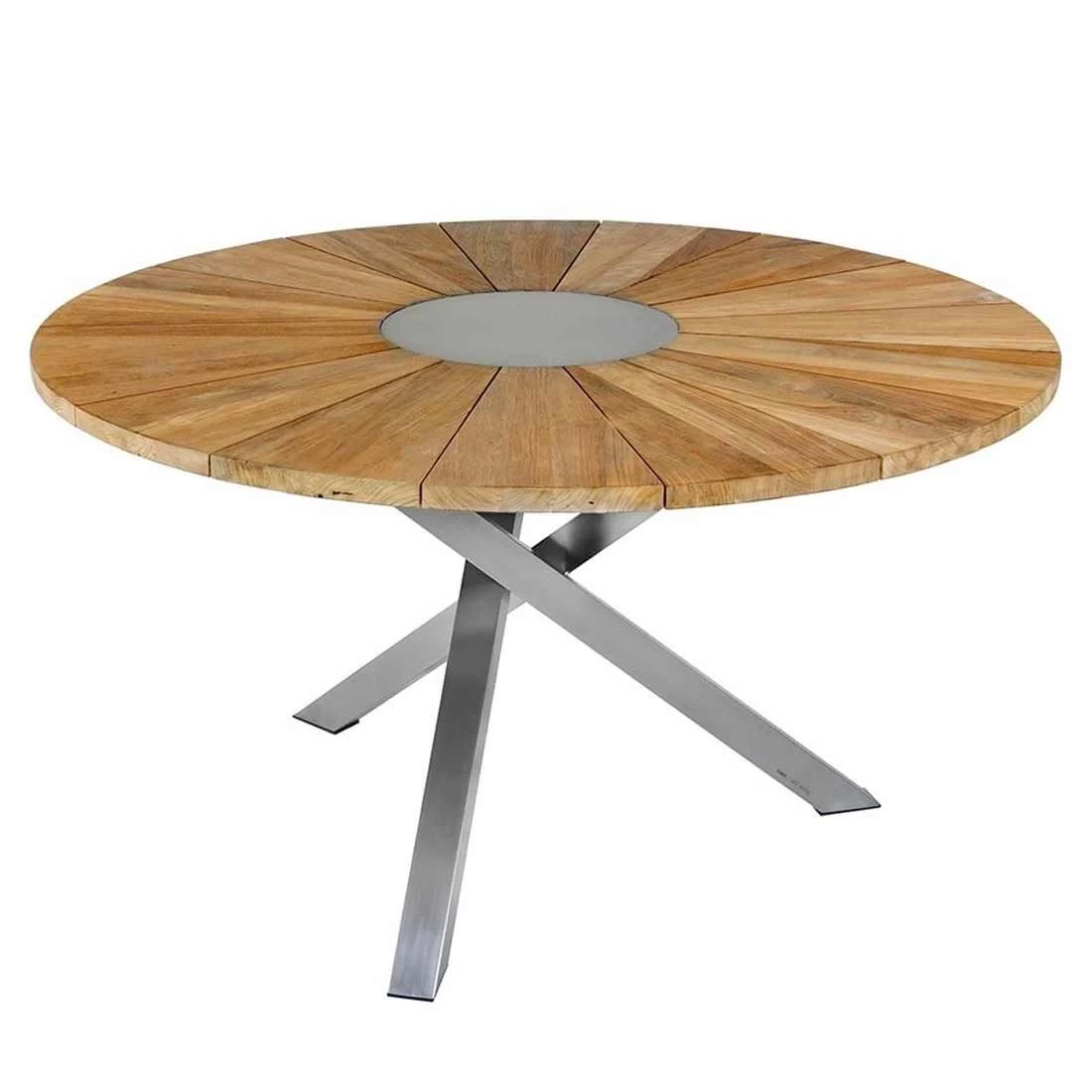 Zebra Oryx Gartentisch Ø135 Cm Mit 3-Bein-Gestell Edelstahl/Teak Natur 1 Zebra Oryx Gartentisch Ø135 Cm Mit 3-Bein-Gestell Edelstahl/Teak Natur