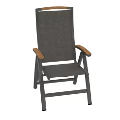 Sieger Catena Klappsessel Aluminium/Textilene Eisengrau/Grau/Teak