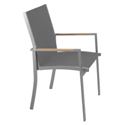 OUTLIV. Oviedo Stapelsessel Edelstahl/Textilene Mit Teakarmlehnen Schwarz-Silber -Gartenmöbel Store 794170 2