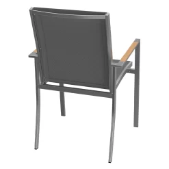 OUTLIV. Oviedo Stapelsessel Edelstahl/Textilene Mit Teakarmlehnen Schwarz-Silber -Gartenmöbel Store 794170 3