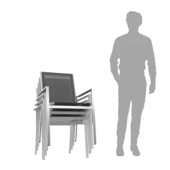 OUTLIV. Oviedo Stapelsessel Edelstahl/Textilene Mit Teakarmlehnen Schwarz-Silber -Gartenmöbel Store 794170 4