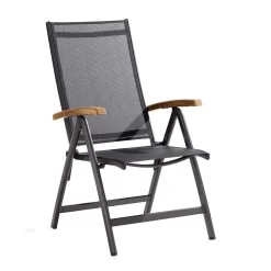 Sieger Cadiz Klappsessel Aluminium/Textilene Mit Teakarmlehnen Eisengrau/Grau