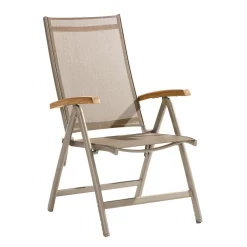 Sieger Cadiz Klappsessel Aluminium/Textilene Mit Teakarmlehnen Champagner/Natur