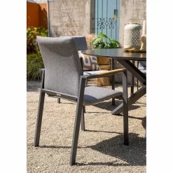 Garden Impressions Ottawa Stapelsessel Aluminium/Textilene/Teak Carbon Black/Grau -Gartenmöbel Store garden impressions ottawa diningsessel aluminium teak textilene 1436119 8