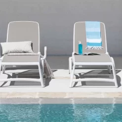 Nardi Atlantico Gartenliege Kunststoff/Textilene Weiß/Taupe -Gartenmöbel Store nardi atlantico rollliege kunststoff textilene 2