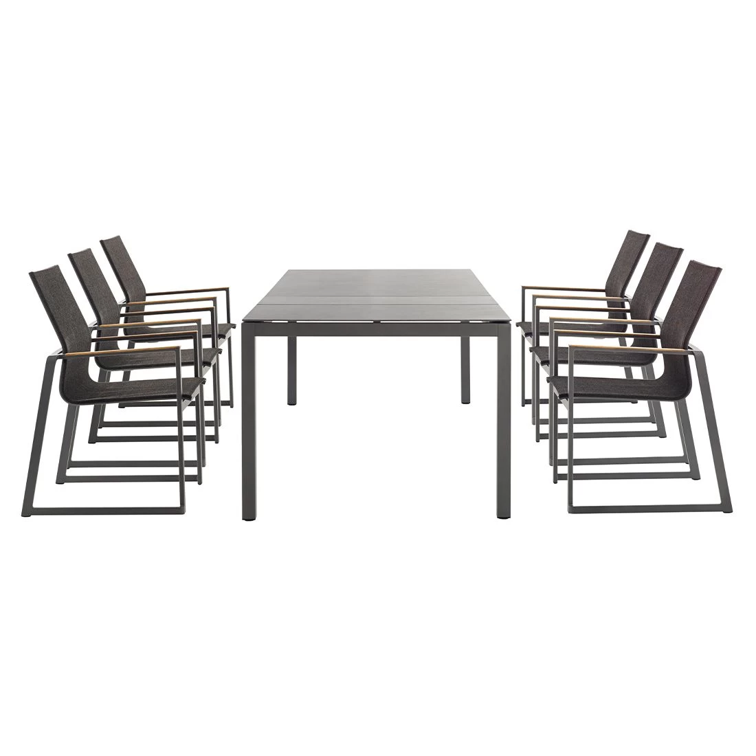 Solpuri Foxx Stapelsessel Aluminium/Textilene/Teak Anthrazit/Coal 7 Solpuri Foxx Stapelsessel Aluminium/Textilene/Teak Anthrazit/Coal – Bild 7