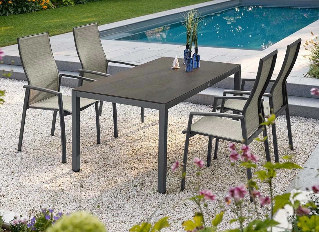 Stern Kari Stapelsessel Aluminium/Textilene Hochlehner Anthrazit/Kaschmir 2 Stern Kari Stapelsessel Aluminium/Textilene Hochlehner Anthrazit/Kaschmir – Bild 2