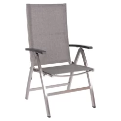Stern Mika Klappsessel Hoch Edelstahl/Textilene Silber/Leinen-Grau