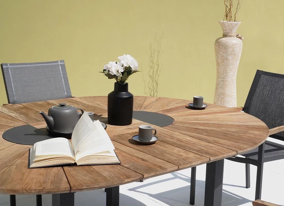 Zebra Catax Ausziehtisch 135/185x135cm Edelstahl/Teak Graphit/Natur 7 Zebra Catax Ausziehtisch 135/185x135cm Edelstahl/Teak Graphit/Natur – Bild 7